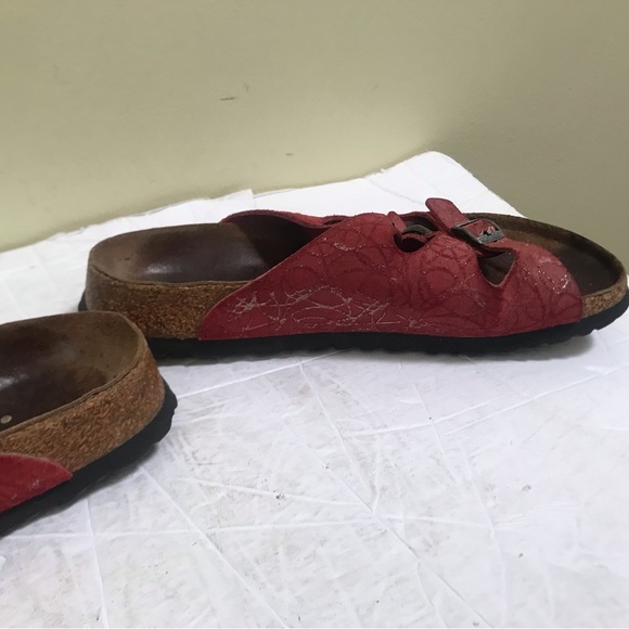 Birkenstock Papillio 3 Trap Buckle Suede Cork Eva Soles Red Sandals Slides Flats - Picture 9 of 16